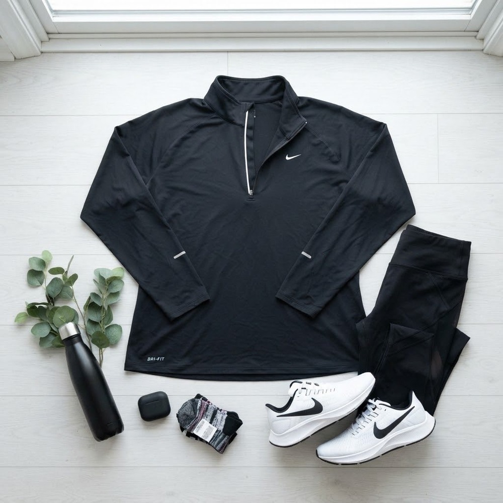 Nike Dri-FIT Womens 3X Black Quarter Zip Running Long Sleeve Top Pullover
